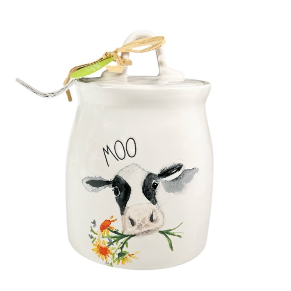 NEW Rae Dunn Baby MOO Canister with Watercolor Cow Design